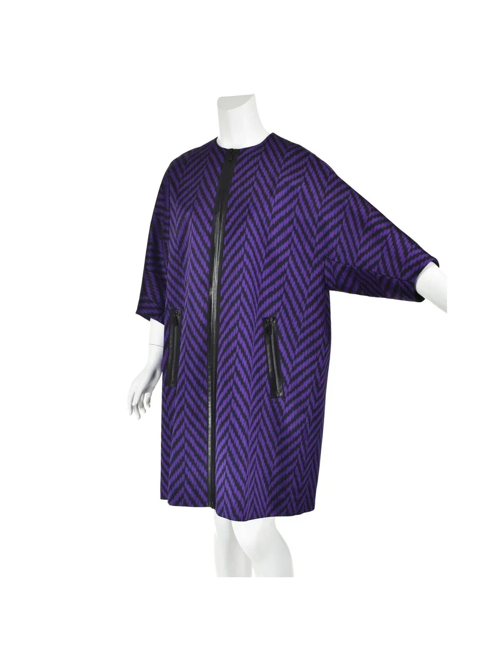 MICHAEL KORS Purple & Black Herringbone Satin Oversized Zipper Coat, SZ S/M NWOT